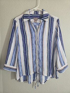 Chico's Blue Striped Button-Down Shirt